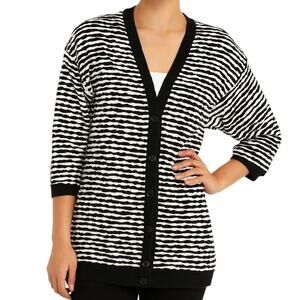 Vintage Stewart Black & White Striped Oversized Cardigan Sweater S/M USA